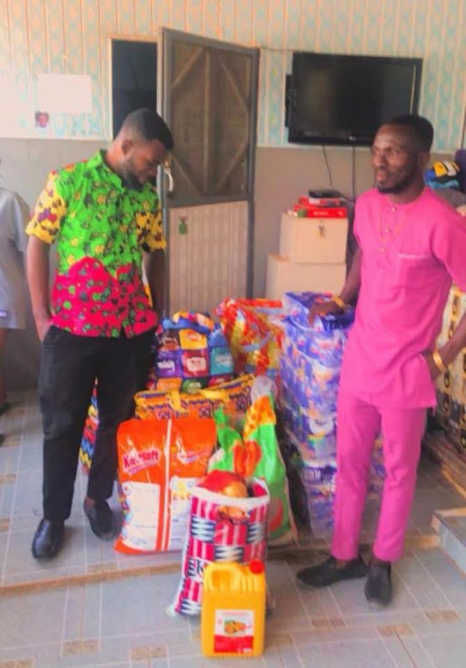 Volunteers helping children